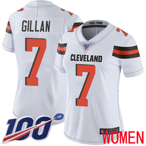 Cleveland Browns Jamie Gillan Women White Limited Jersey #7 NFL Football Road 100th Season Vapor Untouchable